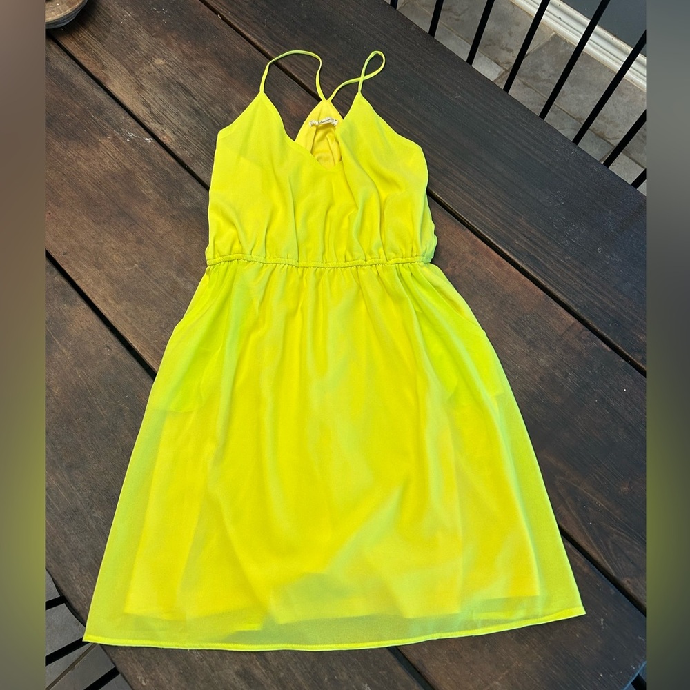 Very J Neon Yellow Spaghetti Strap Mini Dress